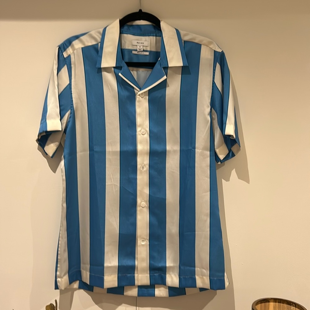 Reiss Short Sleeve Striped Button Down Shirt Size M